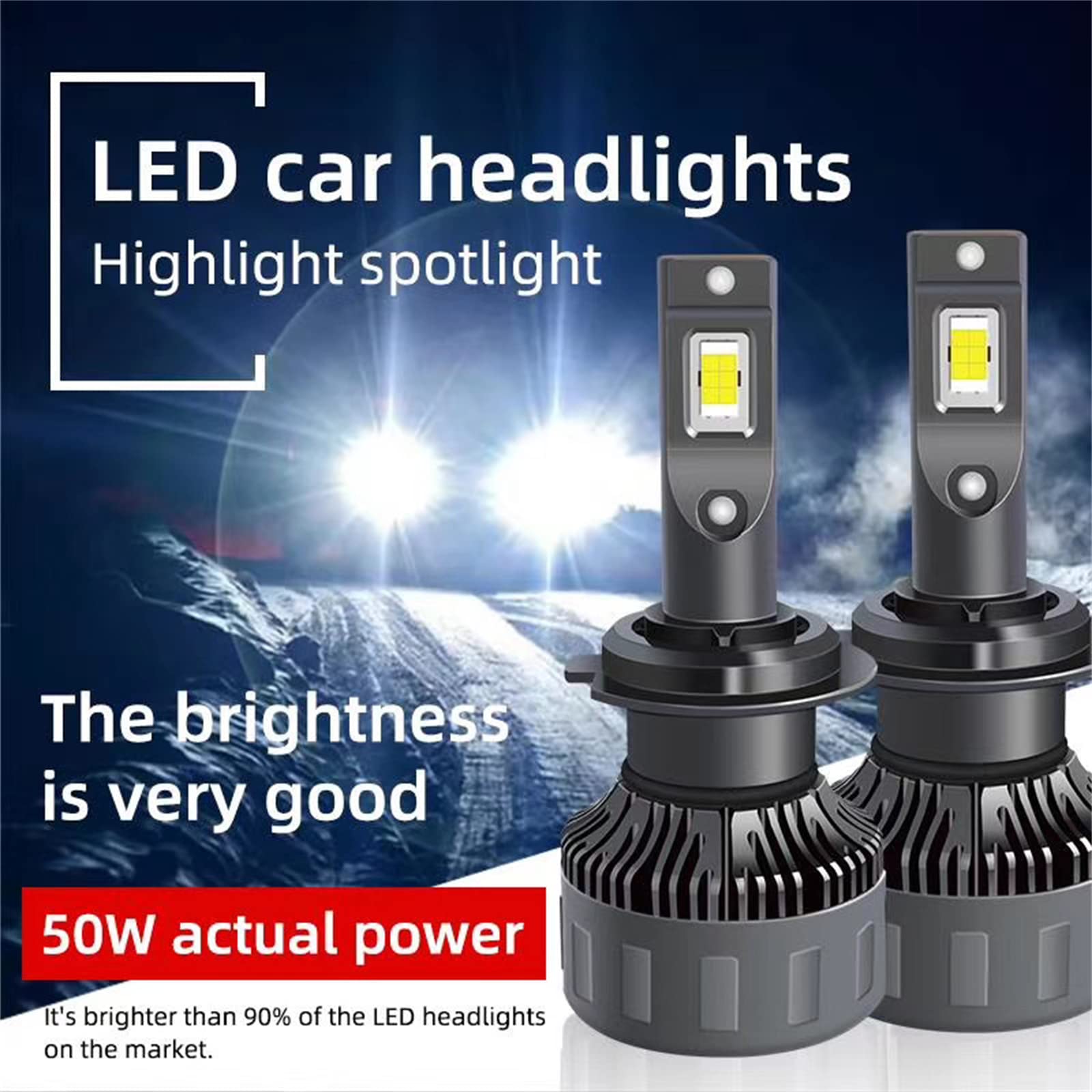 Bombillas LED Para Faros Delanteros, 100 W 30000 Lm, Luz LED Para Coche, Bombillas Para Faros Delanteros Canbus, Lámpara Automática Para Automóviles, 12 V, 6000 K, IP68, Paquete De 2,H7