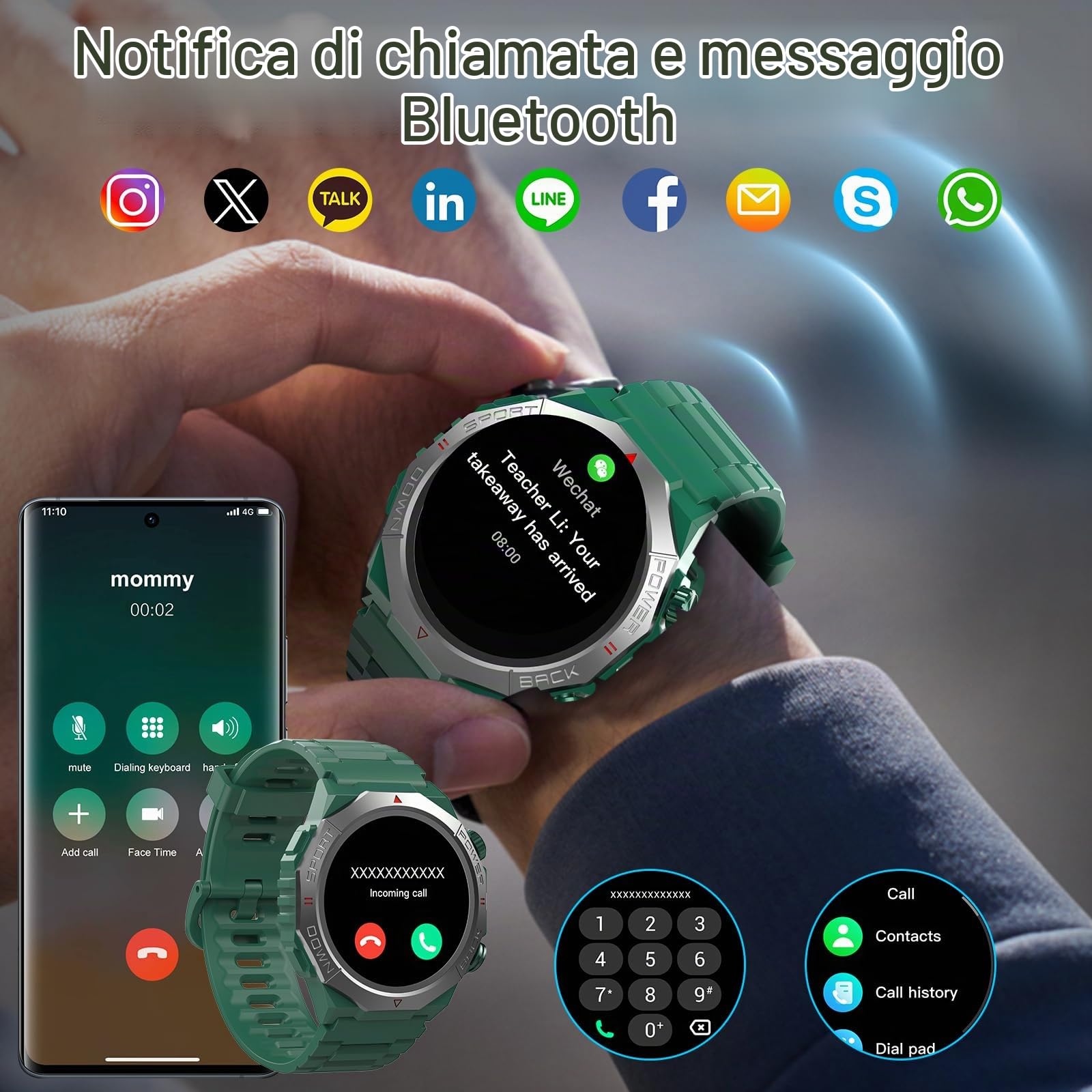 Smartwatch Uomo Donna con Effettua o Risposta Chiamate, 1.39" Militare Orologio Smartwatch, Sonno Cardiofrequenzimetro, 110+ Modalità Sportive Fitness Tracker, IP68 Smart Watch per Android iOS, (2026)