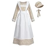 Colonial Dress Women Pioneer Costume Pilgrim Prairie Dresses Floral Civil War Dress