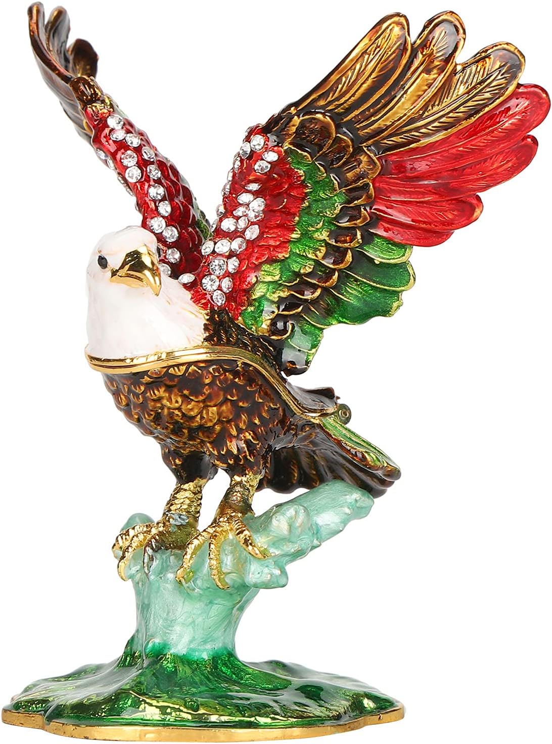 Spreading Eagle Trinket Box, Enameled Eagle Design Hinged Small Trinket Box Decorative Jewelry Box with Rhinestones Delicate Gift Display Ornament