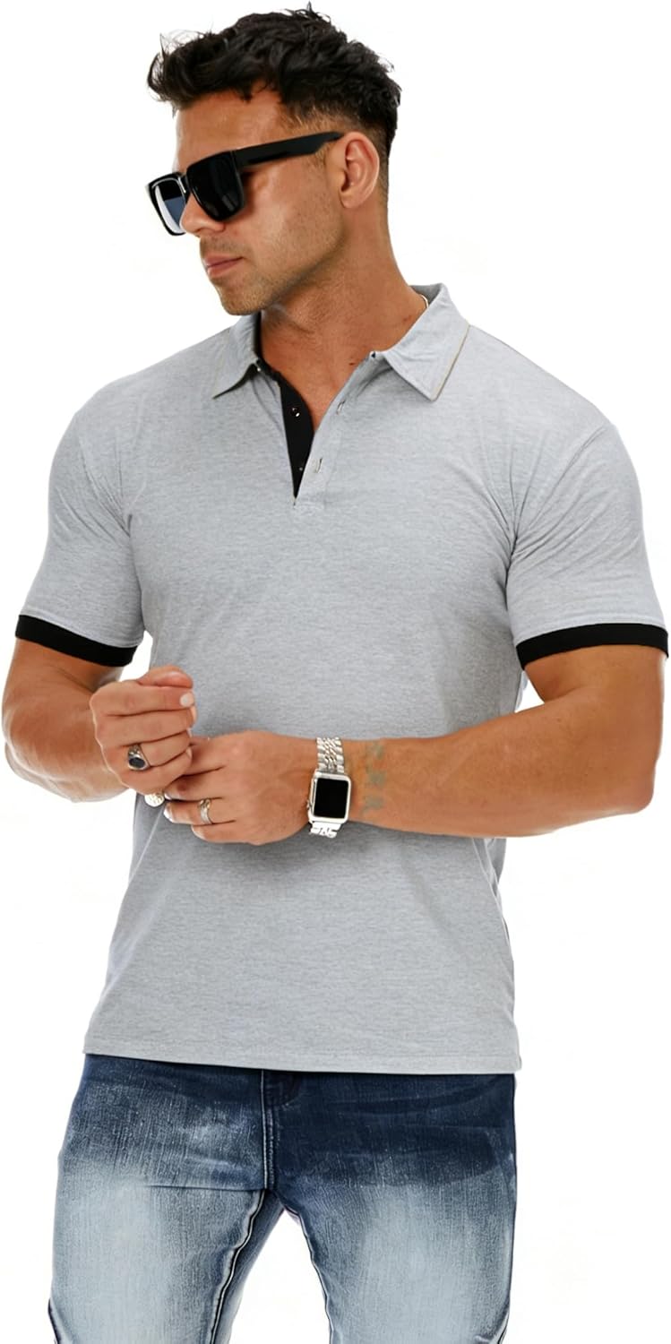 Men's Short Sleeve Solid Polo T Shirt Slim Fit Casual Basic Design