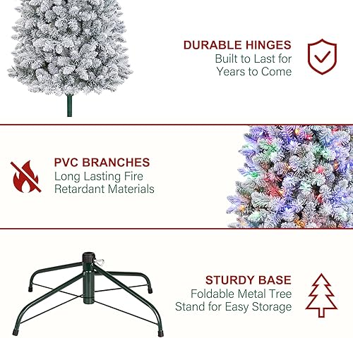 Miniatura 8 de Hykolity Árbol de Navidad delgado de 6.5 pies, 544 puntas de ramas de PVC, 200 luces LED que cambian de color, soporte de metal y ramas con