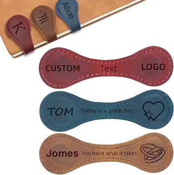 Custom Leather Magnetic Bookmarks for Women Personalized Engraved Text Book Marker Clips Gift for Book Lover Readers Kids
