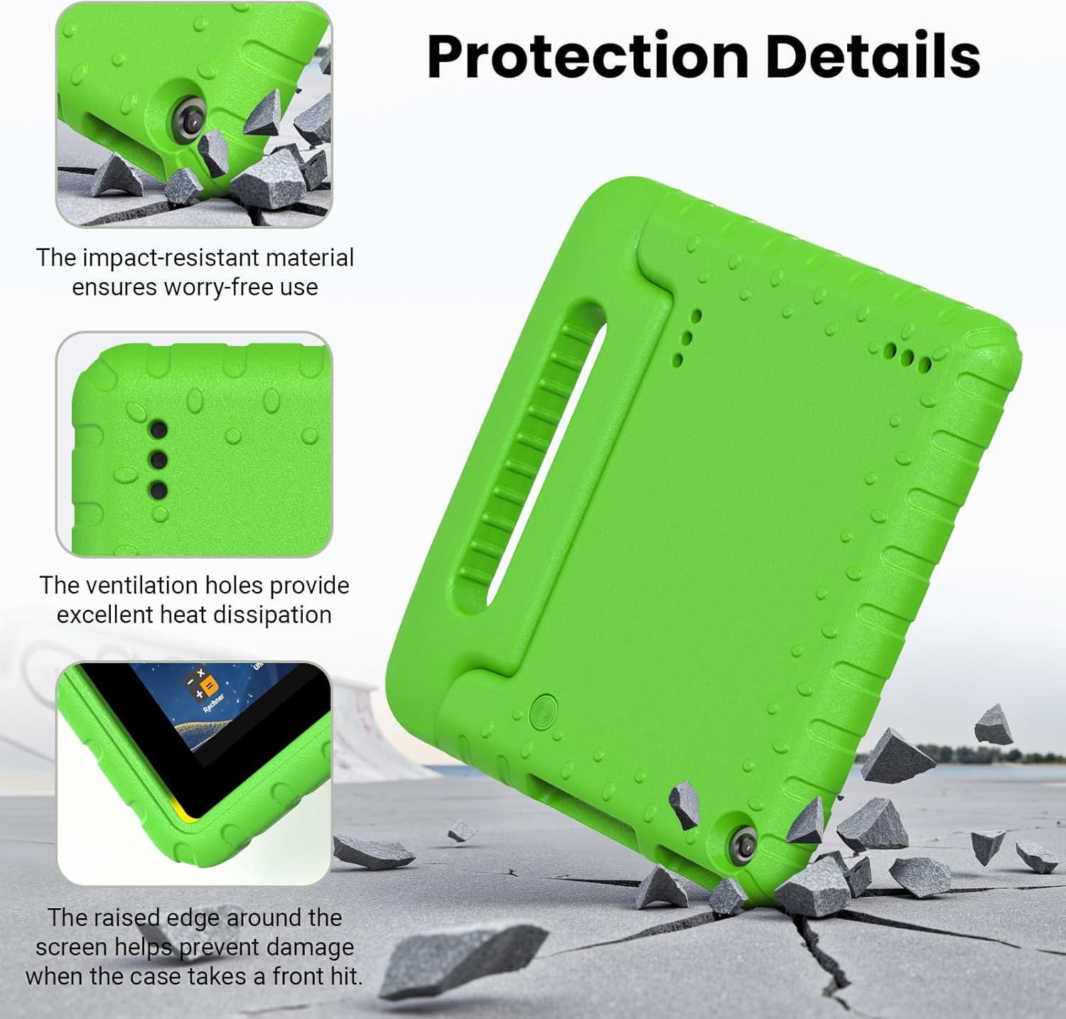 Kids Case for Fire 7 Inch Tablet 9th/7th/5th Generation Tablet (2019/2017/2015 Release) Kid-Proof & Shockproof Case Sturdy Soft Durable EVA Protective Cover with Convenient Handle, Green