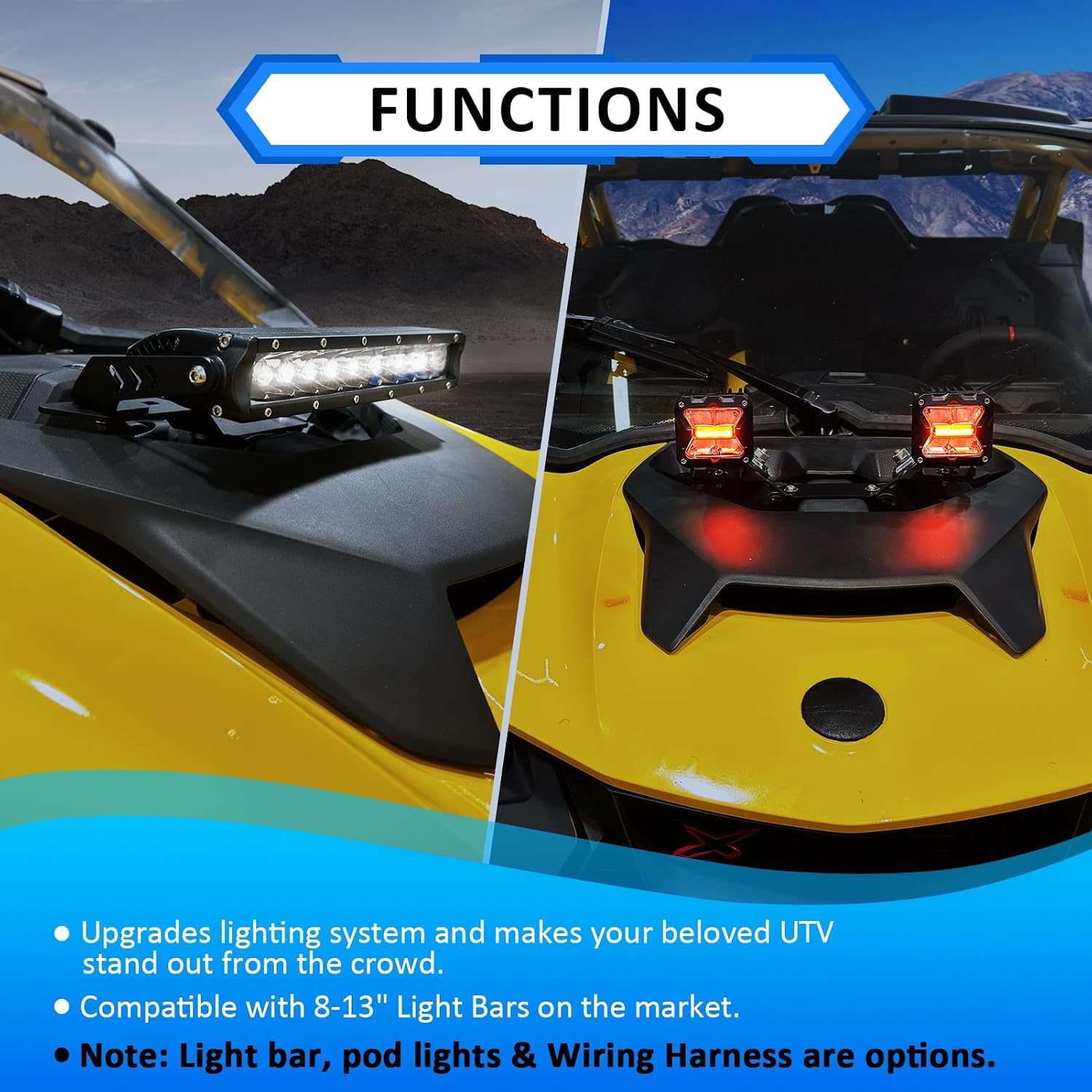 Wsays Front Hood Shock Tower LED Light Pod Mount Brackets Compatible with Can Am Maverick R/ R Max 2024-2026