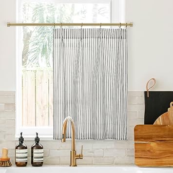 Lino Rosa Black Striped Bathroom Window Curtains