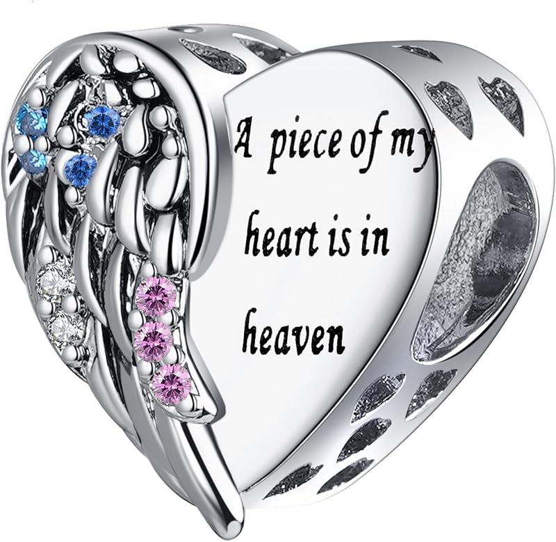 Angel Wing Heart Charm Cubic Zirconia Bead Compatible with Pandora Bracelet Present Her