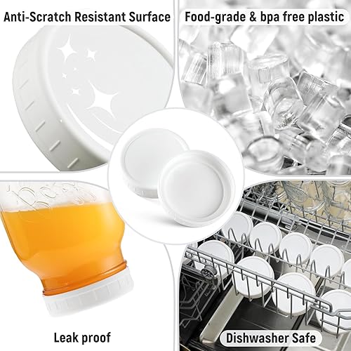 Miniatura 3 de AOZITA Paquete de 10 tapas de tarro de boca regular para bolas, Kerr y más, tapas de almacenamiento de plástico blanco para tarros