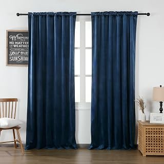 Blue Velvet Curtains Rod Bag Style 52" W x 84" L (Pack of 2)