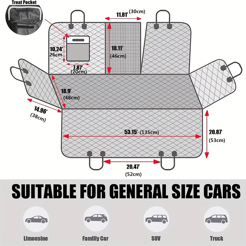Funda Protector Coche Perros para Jeep WrangIer UnIimited 4(IV) JI 2018-2025 | Funda Protectora para Asientos de Mascotas | con Rejilla Flexible Pasar Aire Impermeable