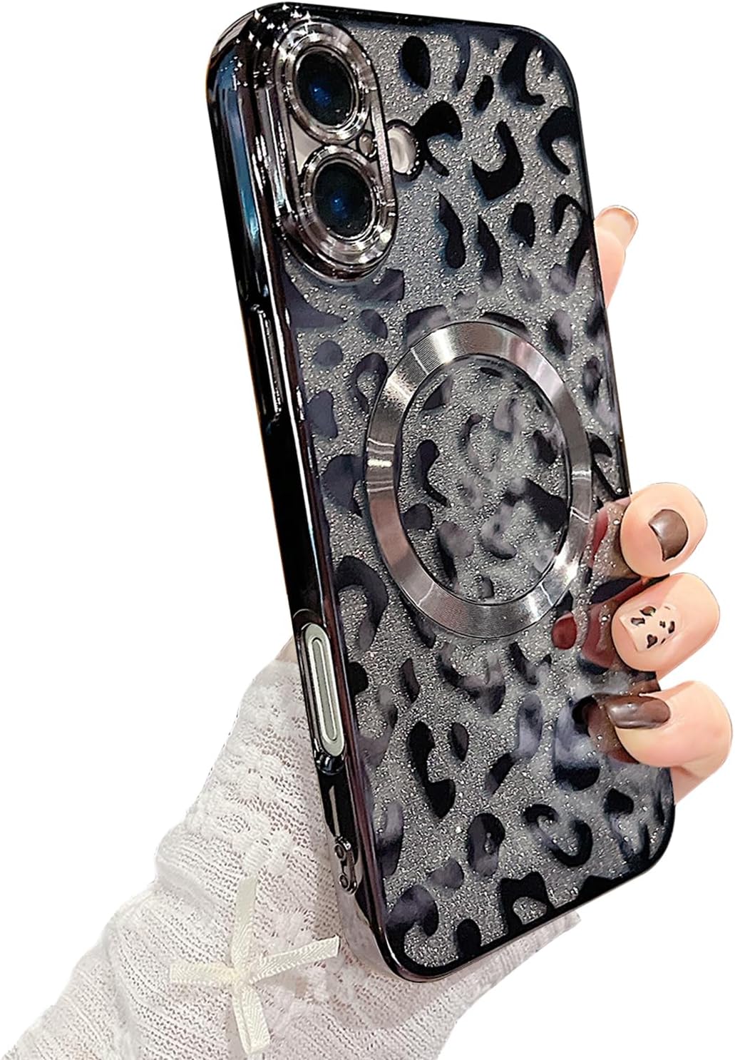 ZONRW for iPhone 16 Plus Case Magnetic,Leopard Cheetah Pattern, Black