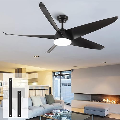 NWIASS Modernos ventiladores de techo con luces y control remoto ventilador de techo negro de perfil bajo 5 aspas de 60 pulgadas ventiladores de