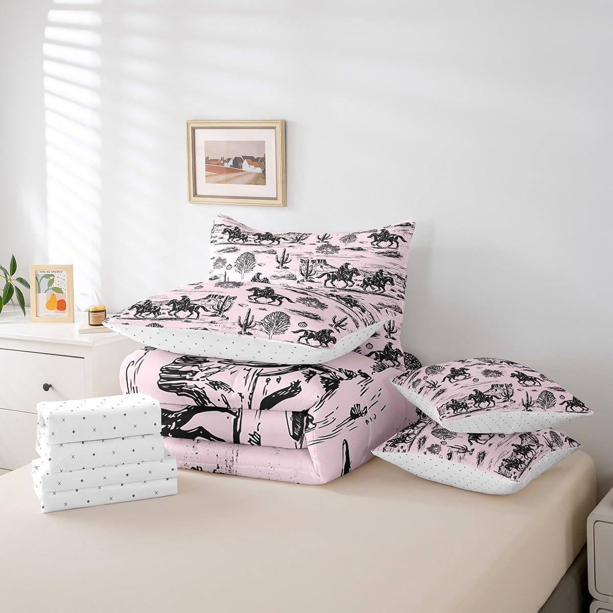 Feelyou Kids Full Cowboy 7 Piece Bedding Set Full Size, Wild West Desert Bed in a Bag Kids Wild West Desert Bedding Sets with Quilted Comforter, Flat Sheet, Fitted Sheet, Pillowcases, Pillow Covers
