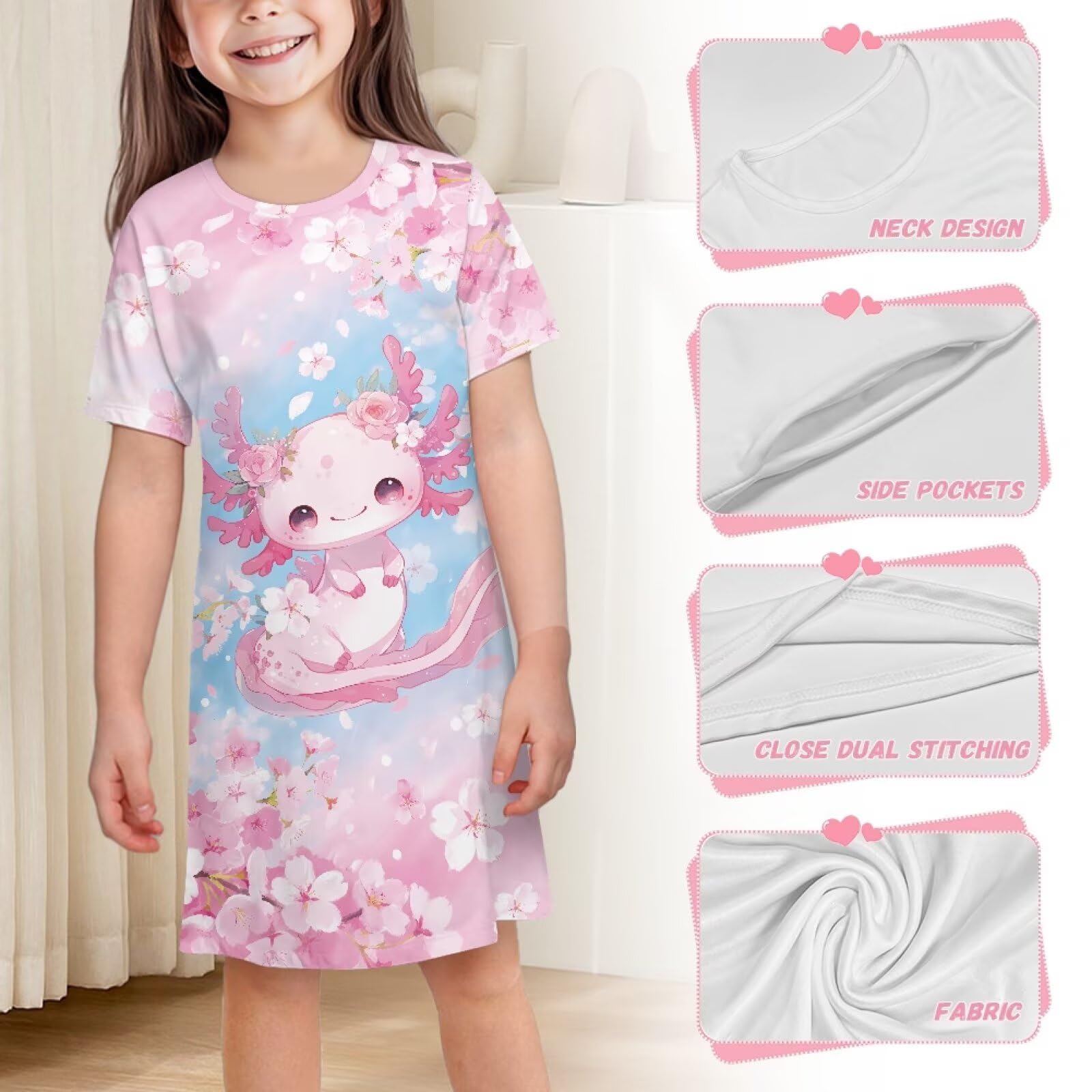 Camisón de manga corta para niñas de 3 a 14 años, cómodo para dormir