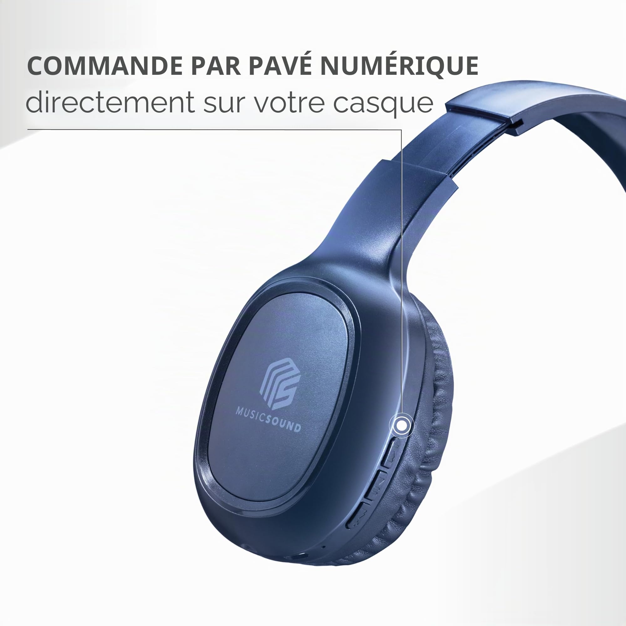 Music Sound | Casque Bluetooth Basic | Casque Bluetooth Supra-auriculaire avec Bandeau Extensible - Autonomie 14h - Recharge 2h - Voyant LED et entrée AUX - Couleur Bleu