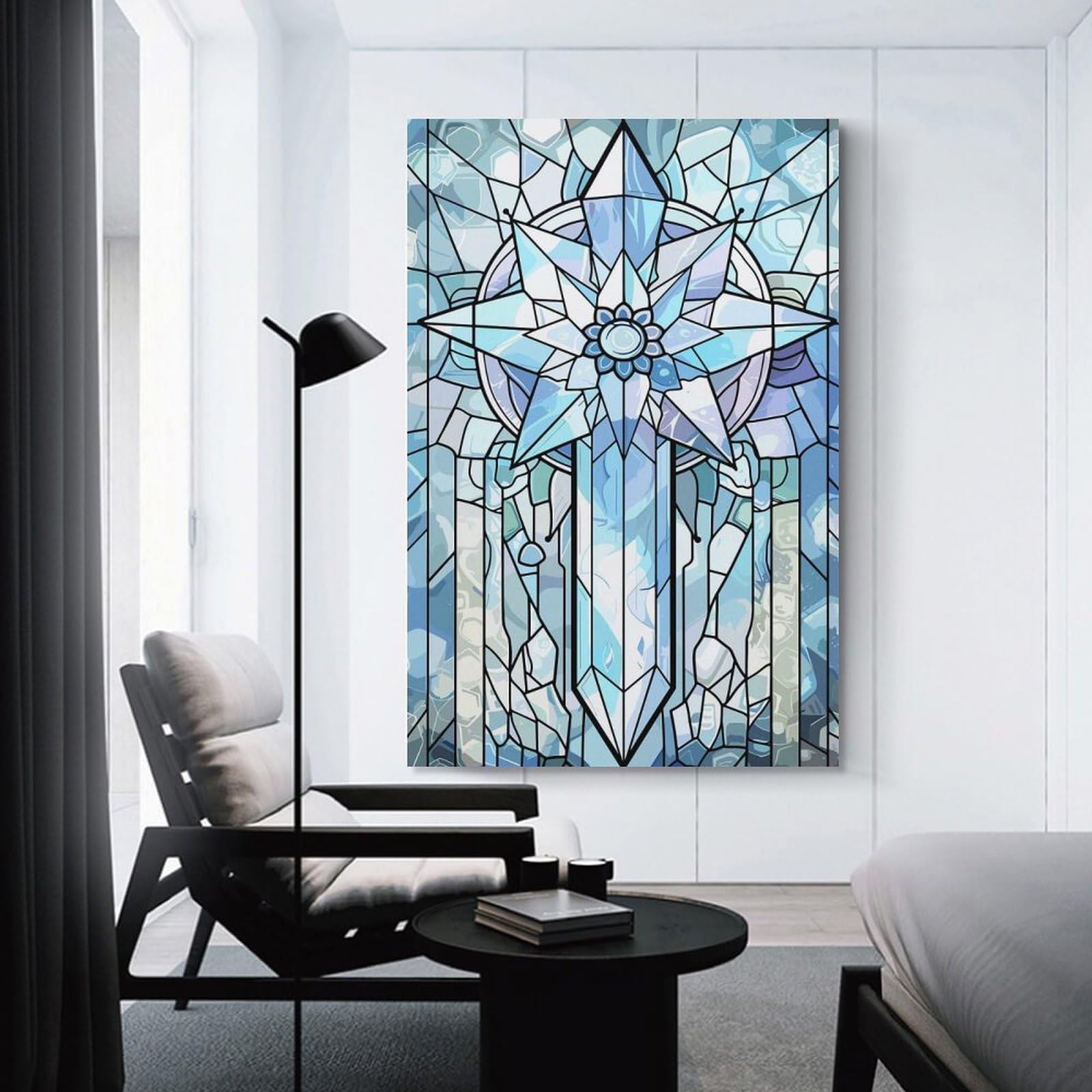 Junmoney Canvas Wall Decor Stained Glass Ice Sword And Star, 12x18inch(30x45cm), for Bedroom Decor, Cosy Corners Or Studios, Decorative Wall Art for Cosy Rooms