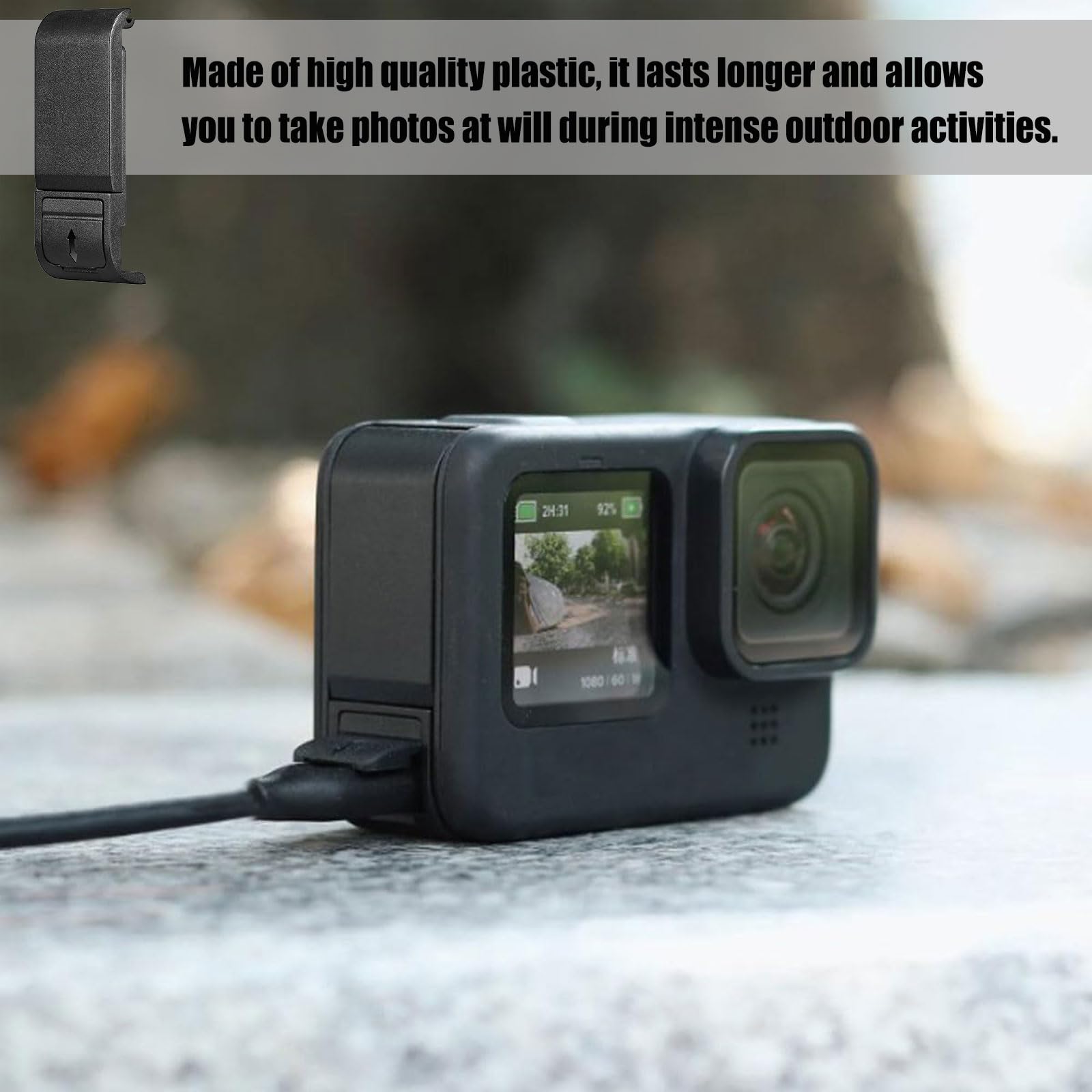 Pokrywa baterii kompatybilna z GoPro Hero 13 12 11 10 9, przeciwpyłowa osłona boczna drzwi boczne wymienna wymienna osłona baterii z portem typu C akcesoria kompatybilne z GoPro, czarny, 1 szt