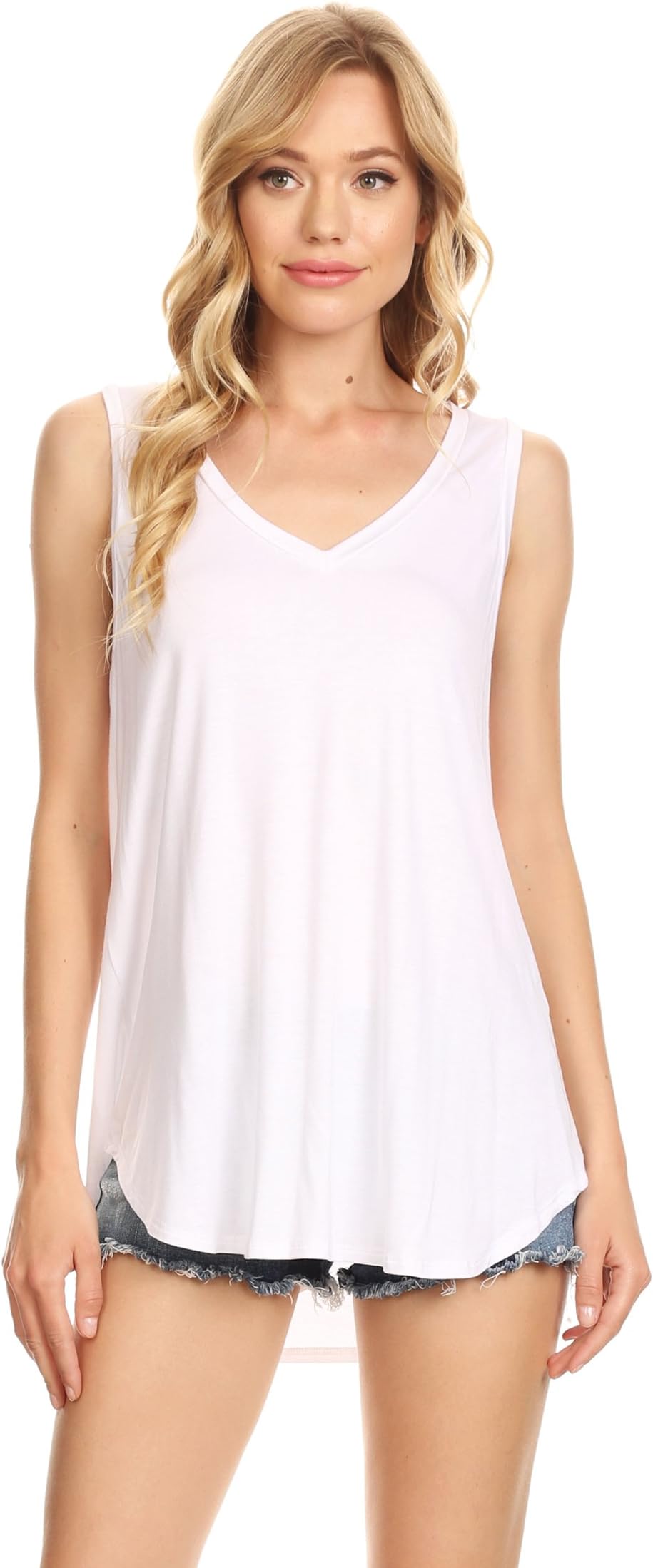 Alexander + David Womens Casual Loose Knit V-Neck Tank Top with Uneven Hem Hi-Lo Bottom