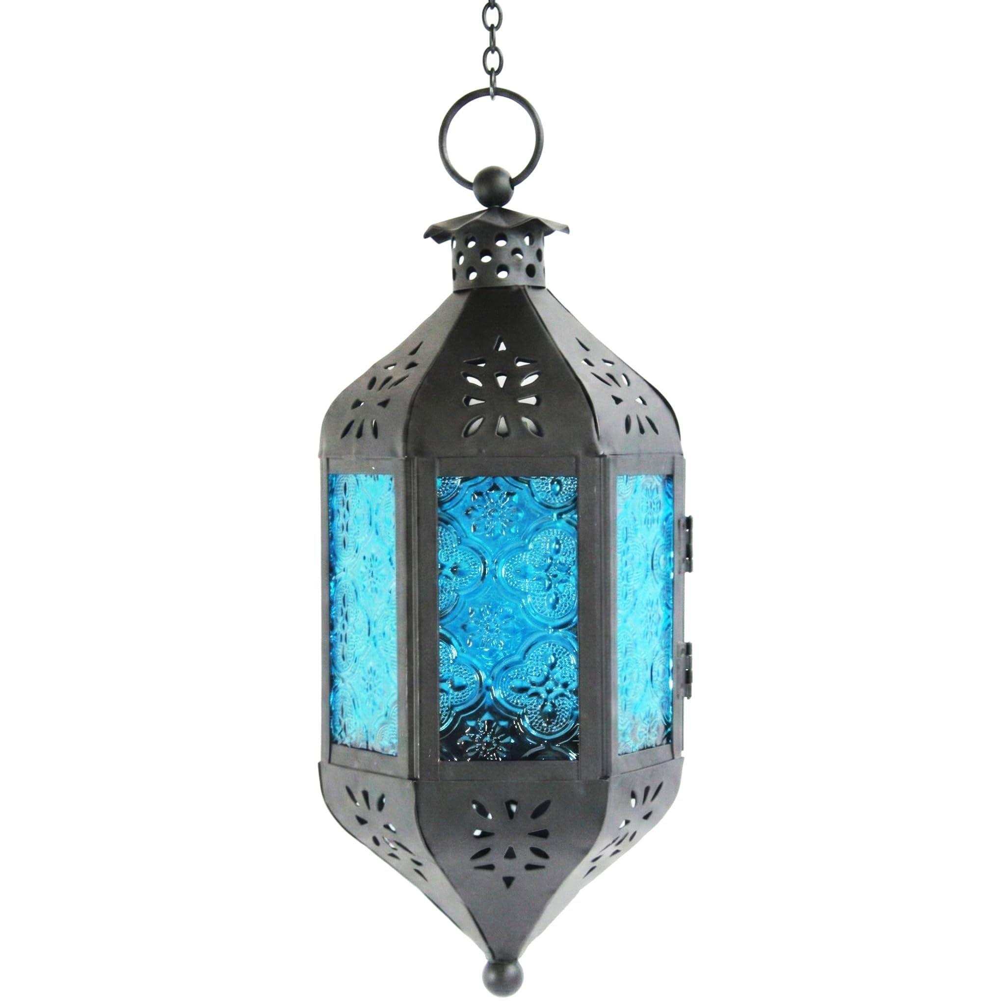 Vela Lanterns Blue Glass Hanging Moroccan Candle Lantern With Chain