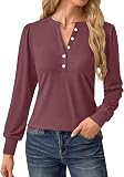 GKBK Women’s Puff Long Sleeve Tunic V Wine Red – Wine Red option in Large