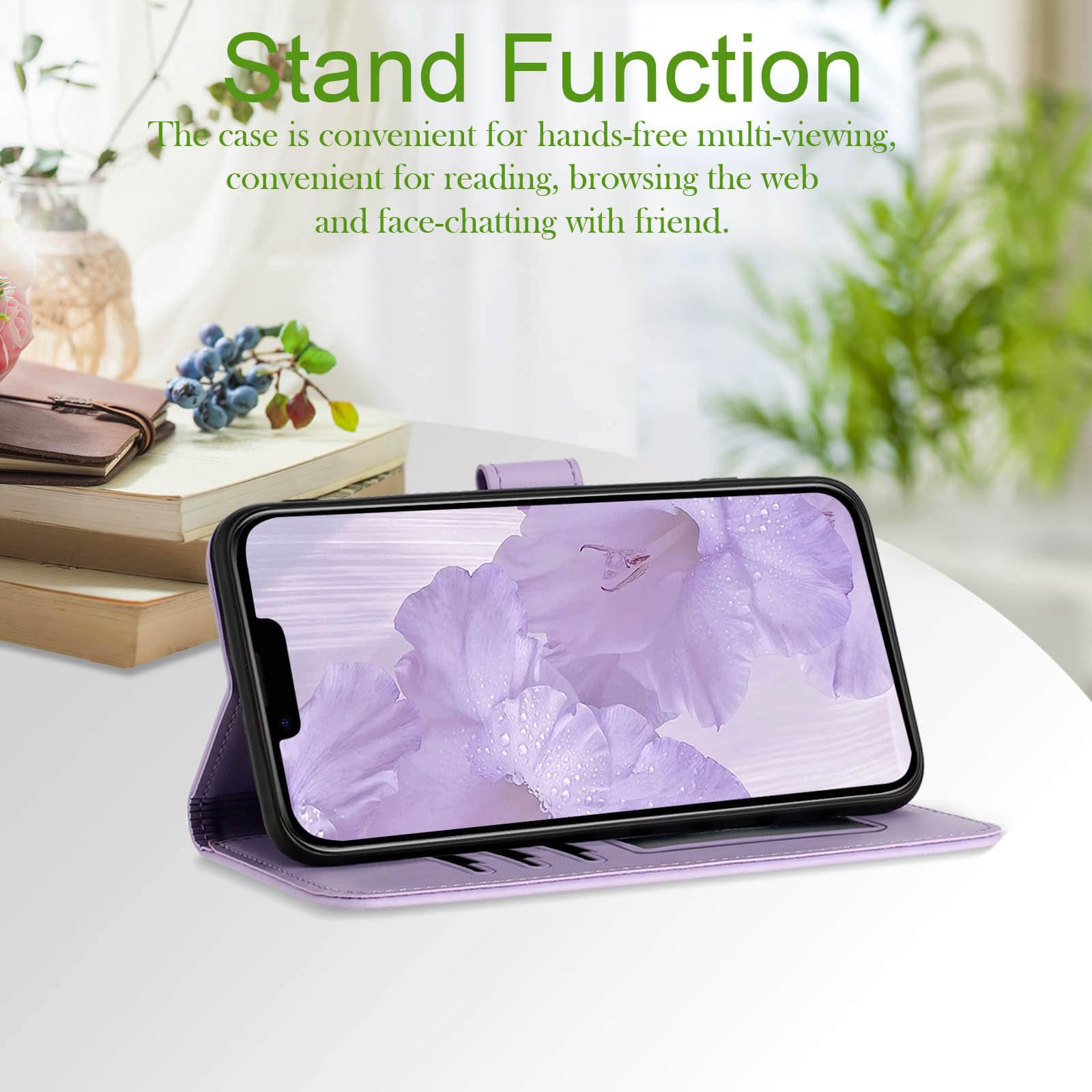 JHWVVTF for iPhone 11 Pro Wallet Case,for iPhone 11 Pro Case,Card Holder Floral Leather Kickstand Flip Cases,Wrist Strap,Magnetic Closure,Shockproof Protective Cute Cover for Women Girl (Purple)