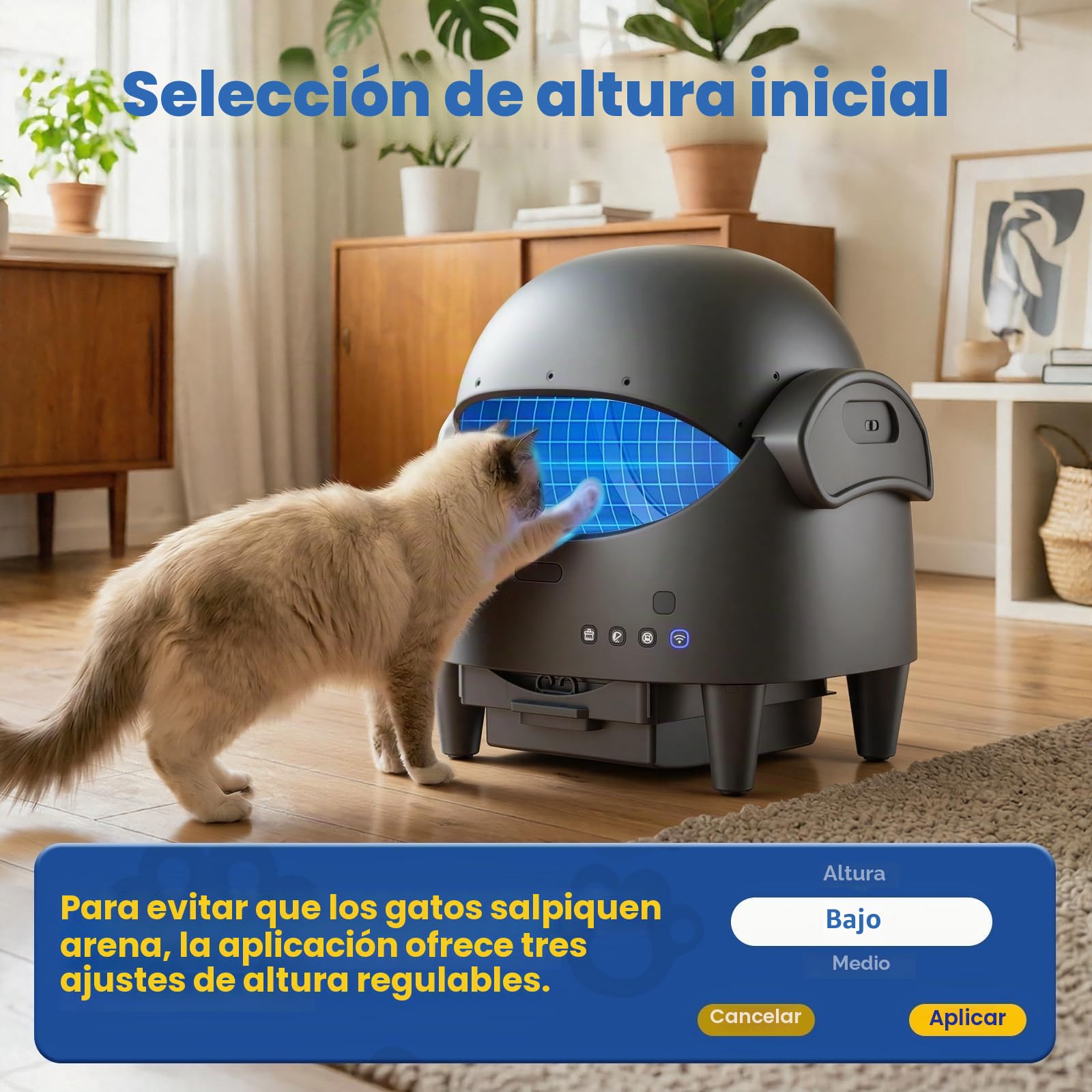 Arenero Gatos Autolimpiable, Caja Arena Gato Automatica con App Control, Antifugas, Atrapamiento, Olores, con Sensores de Seguridad, 13L para Múltiples Gatos, Fácil de Limpiar