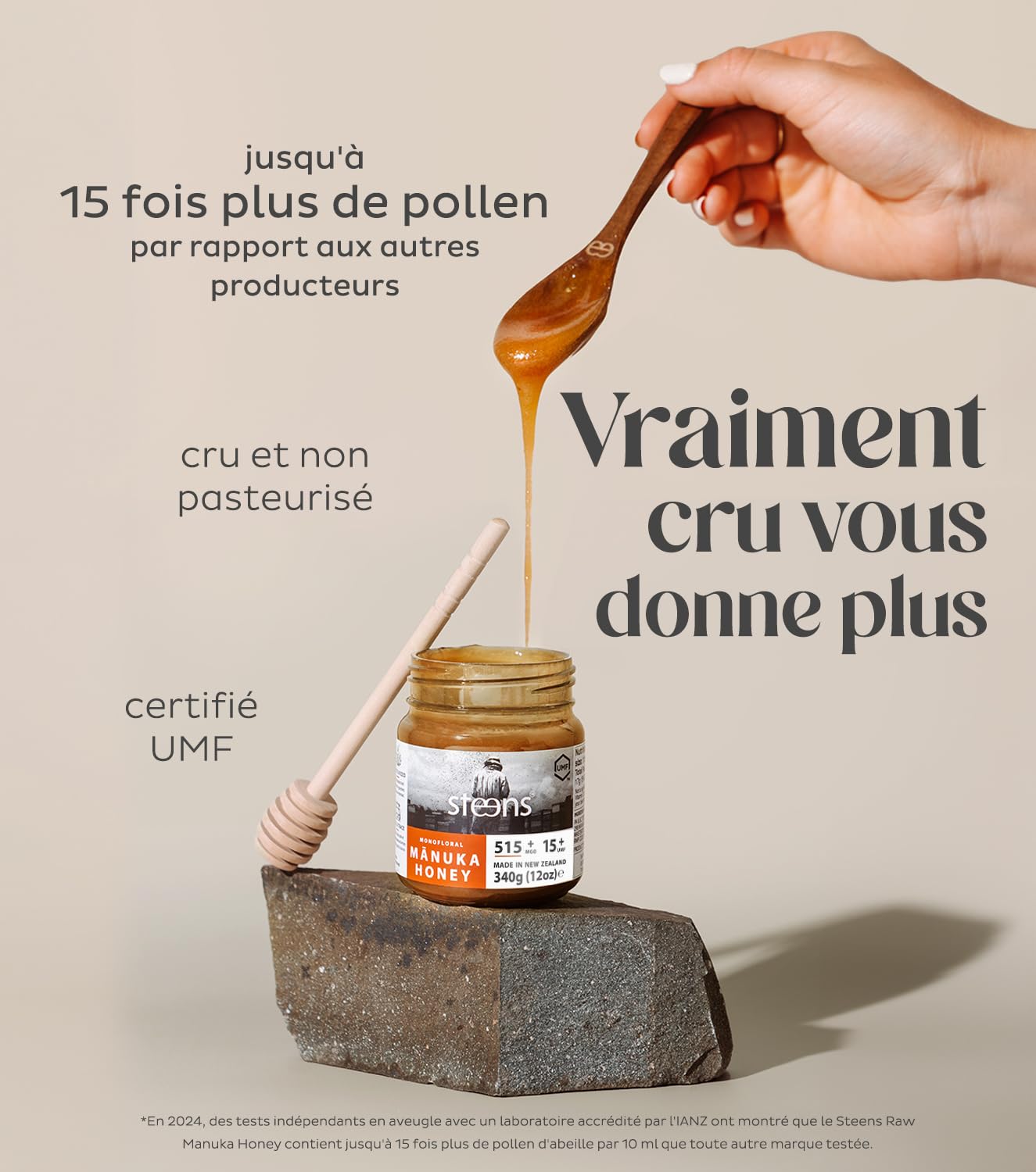Steens Miel de Manuka - MGO 515+ - 100% certifié Miel Manuka cru pur UMF 15+ - Mis en pot et scellé en Nouvelle-Zélande - Manuka Honey 340 g