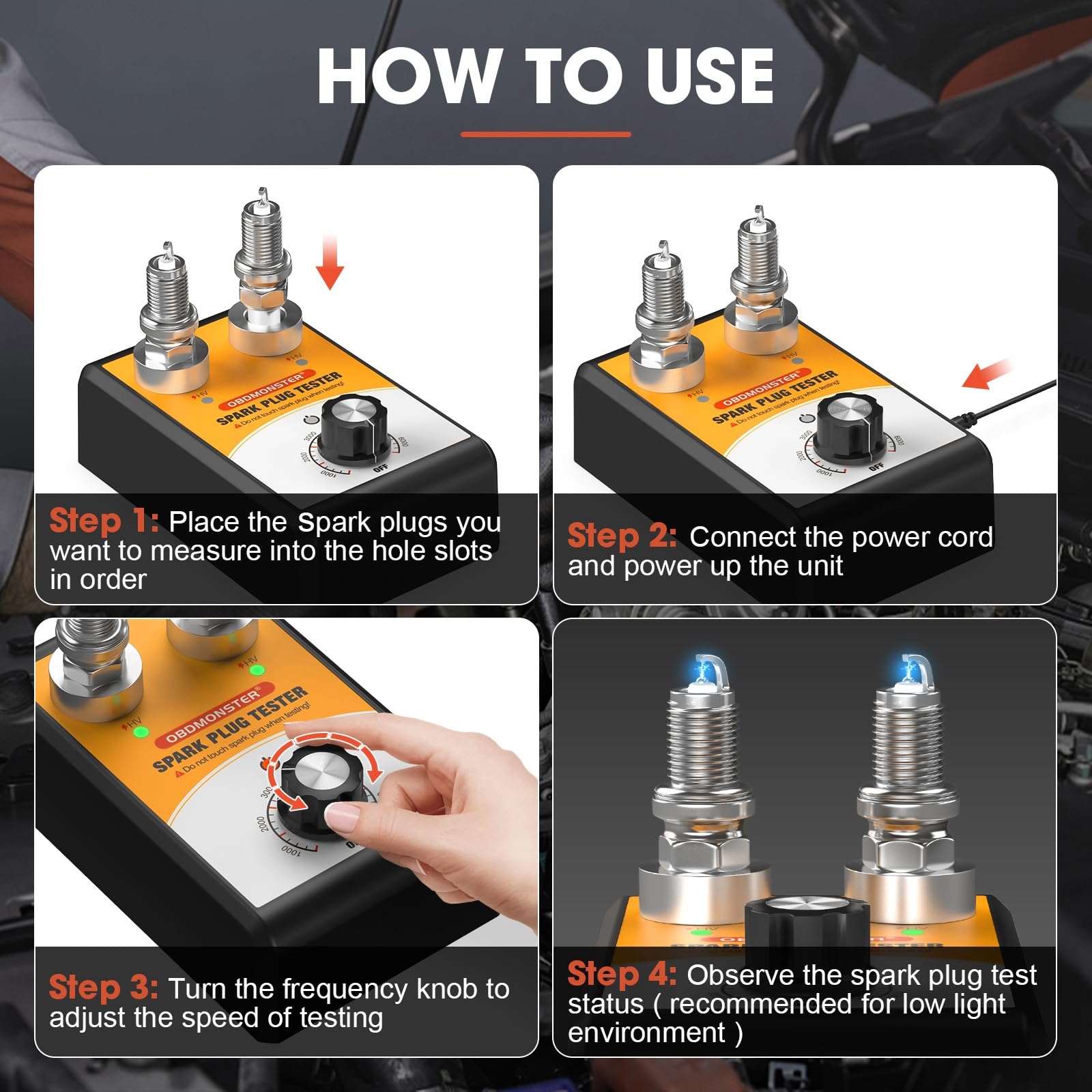 Comprobador de Bujías Bobina de Encendido de Motor Automóvil Doble Agujero 0 a 6000RPM Frecuencia de Operación Ajustable Para 12V Automóvil, Motocicleta Herramienta de Prueba de Bujías