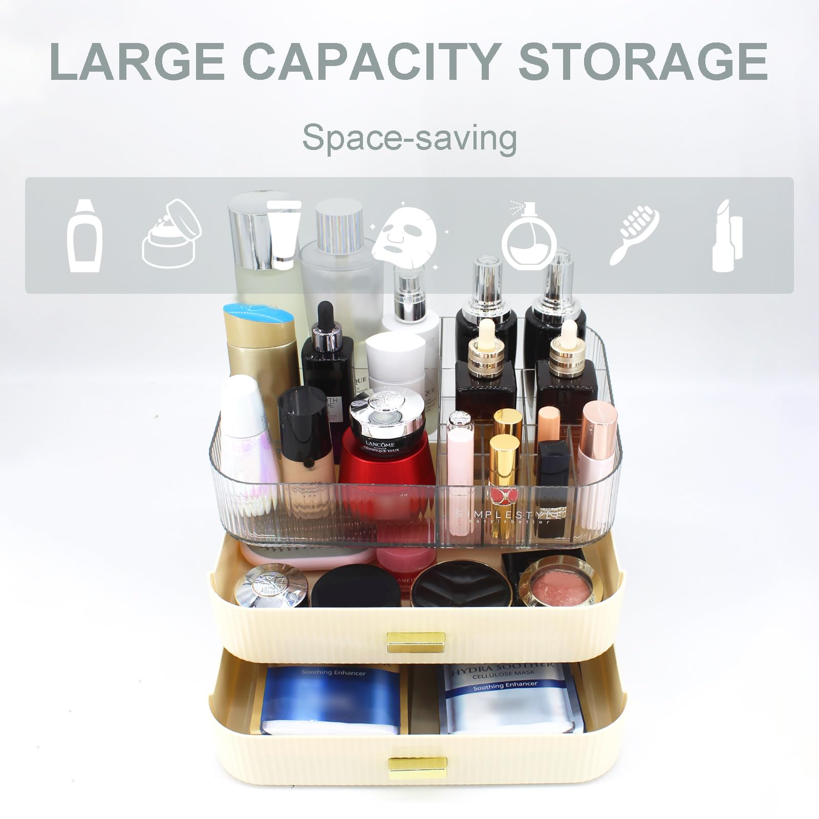 Organizador de maquillaje de 2 cajones, caja de cosméticos, color