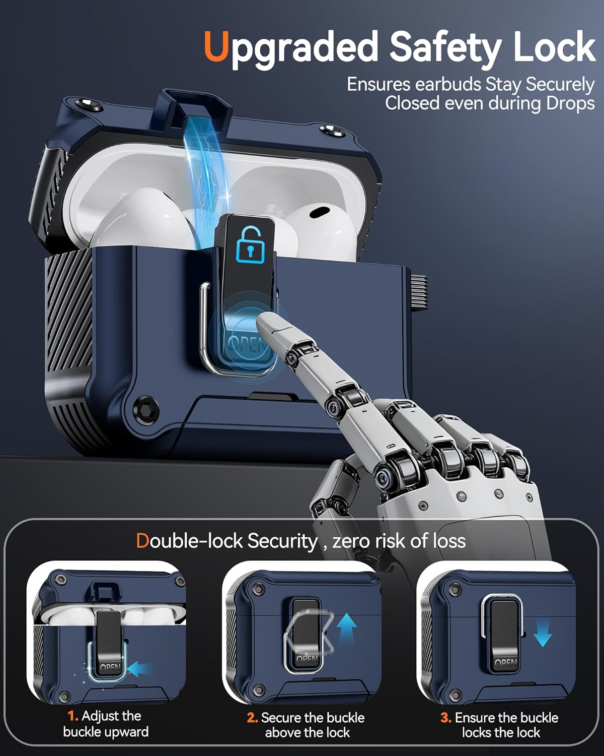 for AirPods Pro 3 Case 2025, Compatible with MagSafe - Designed with Safety Lock, Magnetic Snap-Open Lid and Phone Stand, Includes a Cleaner & Keychain - Rugged Tough Hard Shell