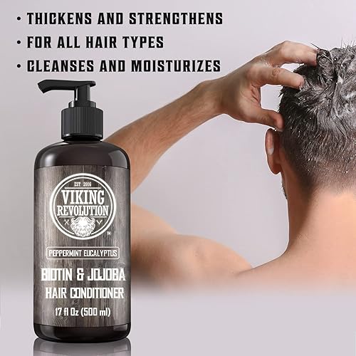 Miniatura 4 de Viking Revolution Biotin - Acondicionador para hombre, eucalipto y menta con aceites de jojoba y menta, para cabello seco (17 onzas)
