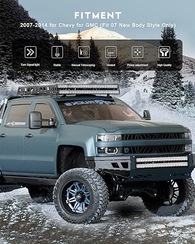 Miniatura 6 de OCPTY Espejos de remolque con lente calentada eléctrica con luz LED, espejos de remolque laterales izquierdo y derecho, compatibles con Chevy