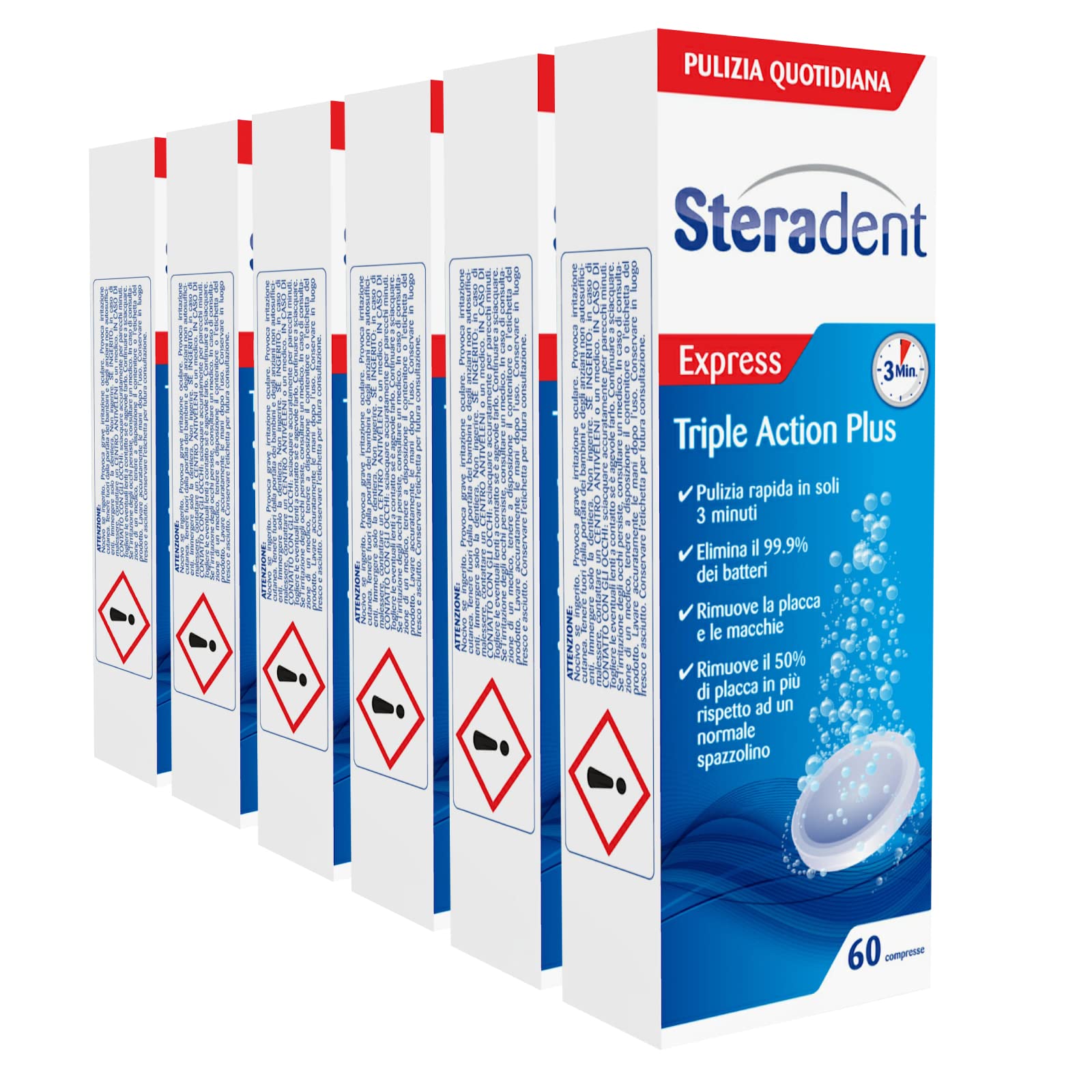 Steradent Express, Compresse Effervescenti per la Pulizia della Protesi Dentale, Sensazione di Freschezza, 90 Pastiglie