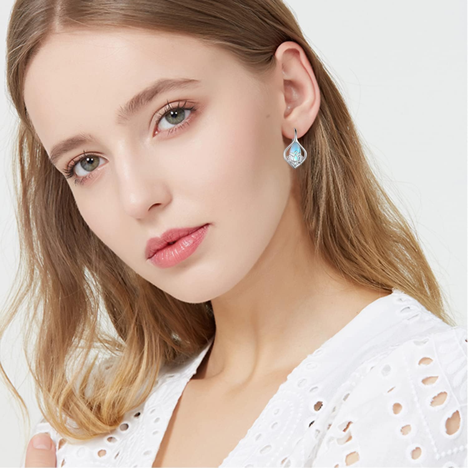 Moonstone Lotus/Tree of Life/Celtic Earrings for Women 925 Sterling Silver Moonstone Leverback Earrings