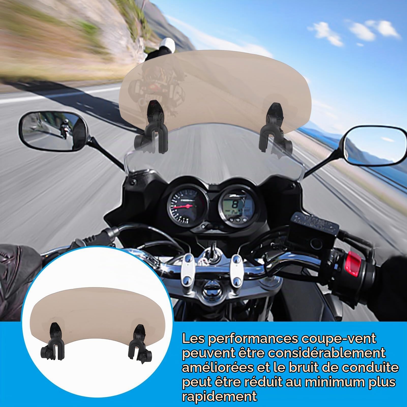 Pare-Brise de Moto, 285 x 125 mm/11,2 x 4,9 Pouces Pare-Brise à Clip réglable Universel Déflecteur de Vent d'extension de Moto pour Accessoires de Pare-Brise