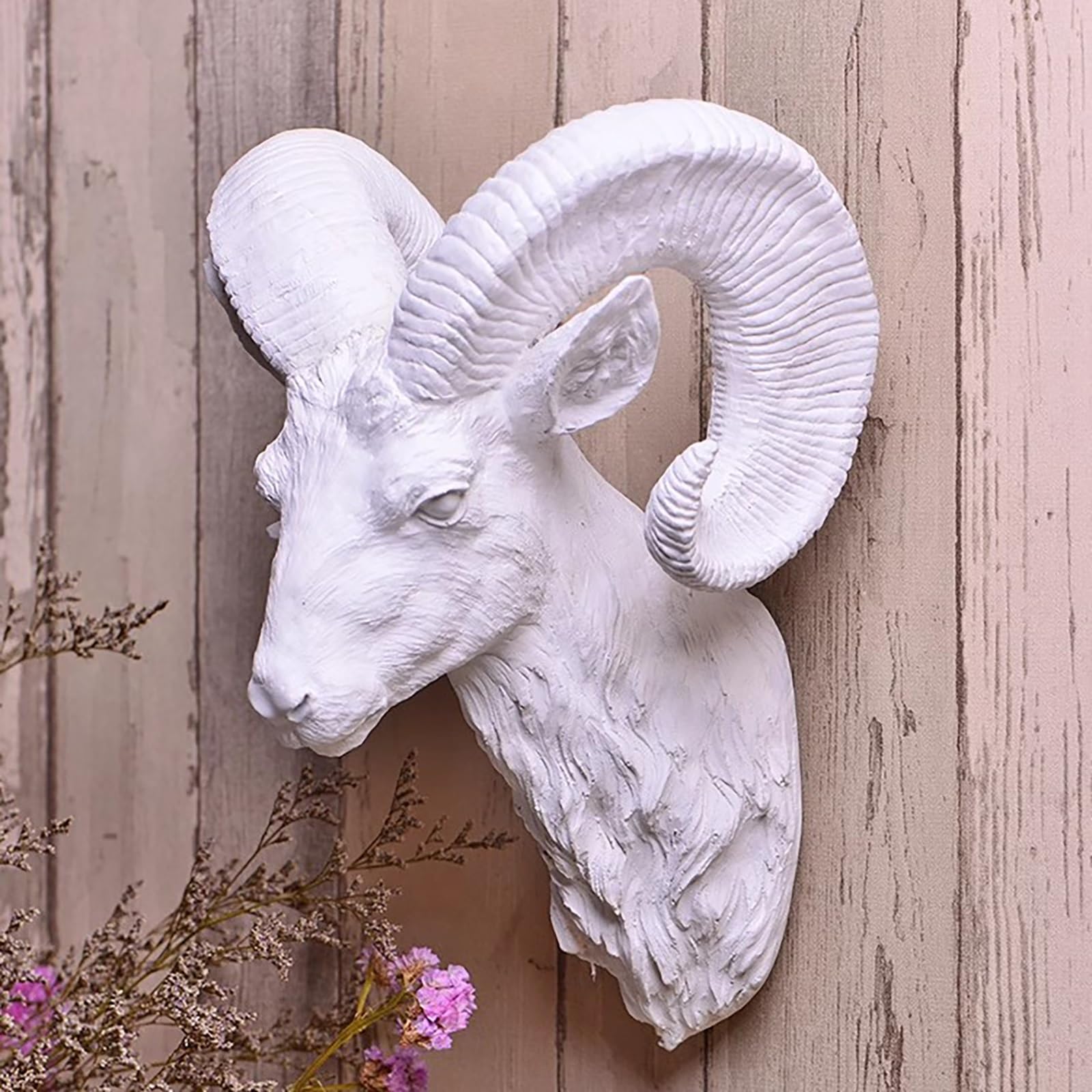 LMYSXAOZ Modern Long-horned Sheep Head Wall Sculpture, Exquisite Detailing for Living Room, Entrance, Study, Office Decor