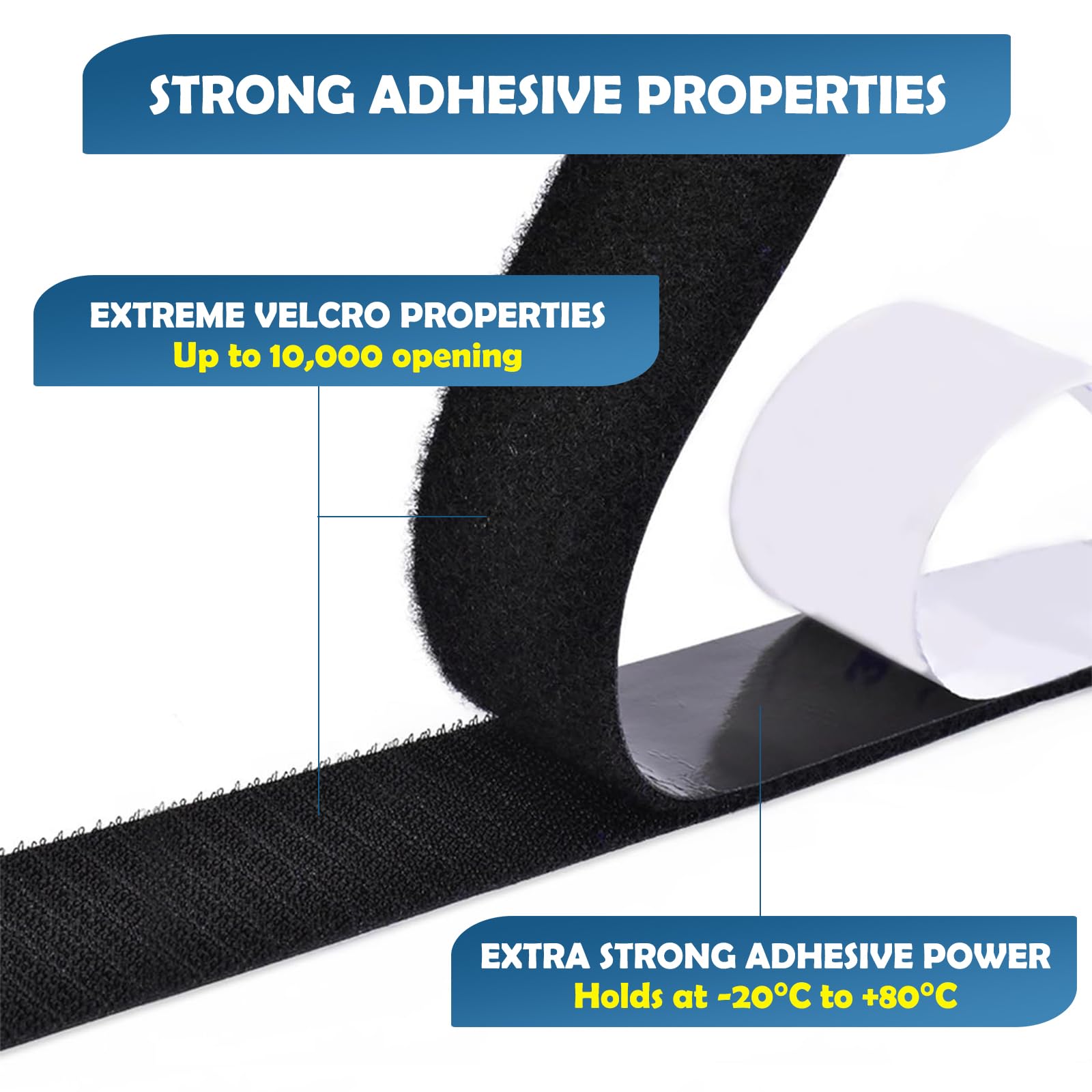 Multifuncional Belcro Adhesivo Doble Cara Fuerte 20 mm x 8 m, Negro Adhesivo Doble Cara Extrafuerte para Interiores y Exteriores, para Casa