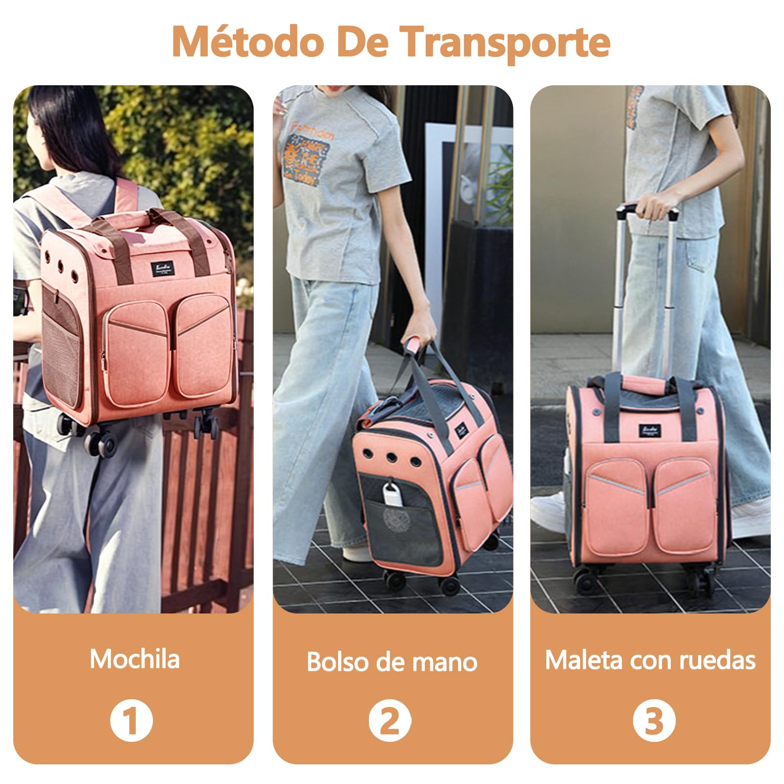 Galatée Maleta con Ruedas para Mascotas, Fabricada En Malla De Poliéster Ventilada, con Frenos para Absorción De Impactos y Agarres Antideslizantes, Apta para Gatos y Perros(Gris)