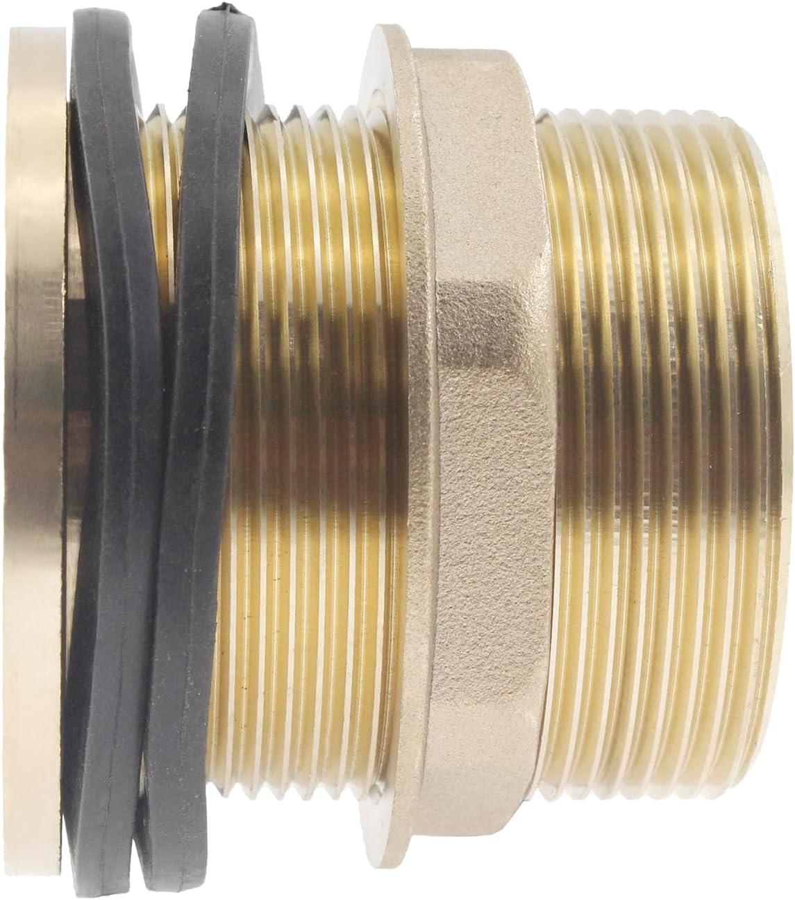 Male Theaded Brass Bulkhead Fitting,SAFYY Soild Water Tank Connector Garden Hose Threaded Rain Barrel Spigot (2, 2'' Male x 1-1/2'' Female)