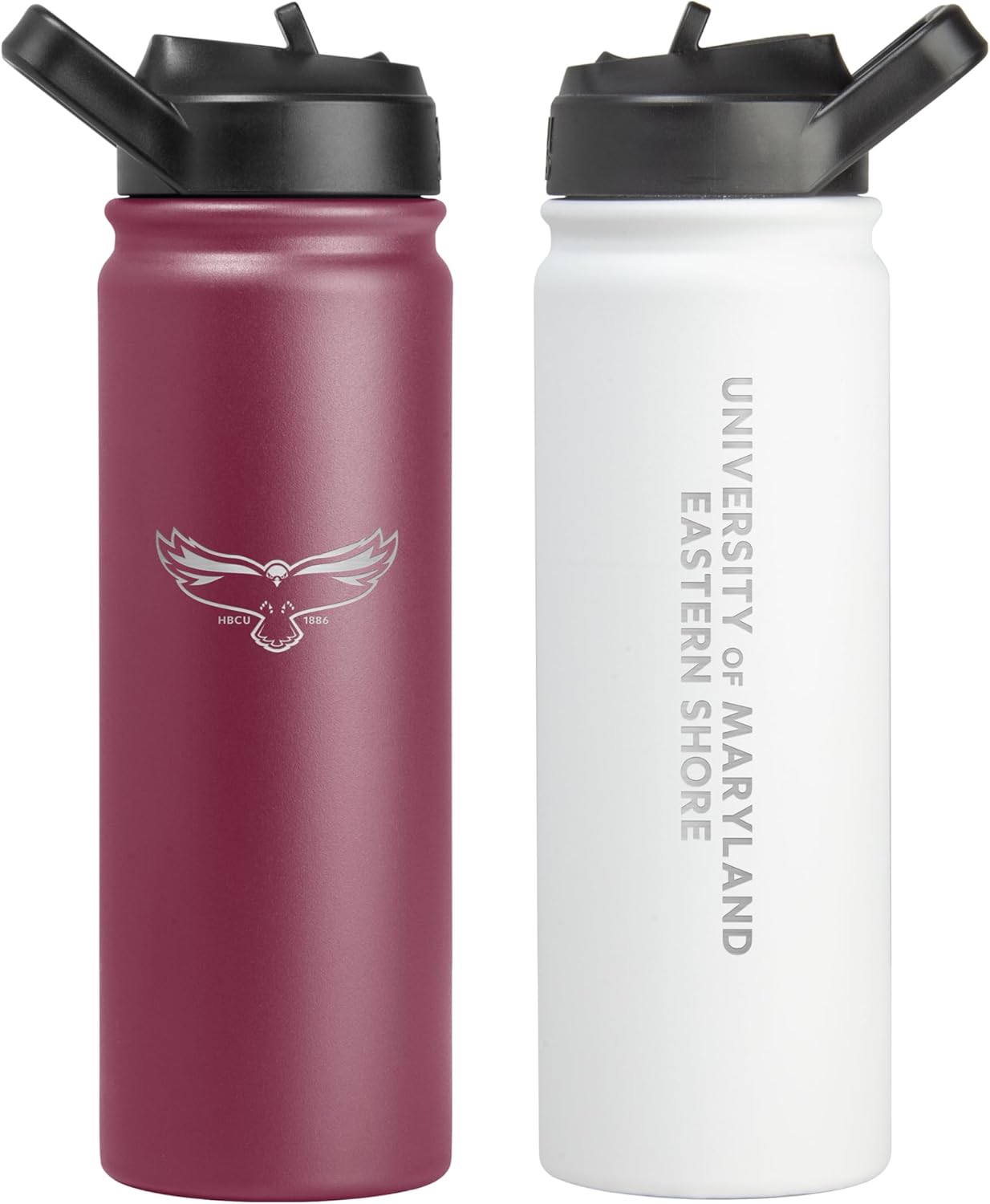 FANMATS HBCU Maryland Eastern Shore 24 oz Stainless Steel Water Bottle 2 Pack — Team Color & White | Easy to Carry Lid