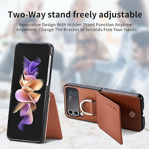 Miniatura 4 de Asuwish Funda de teléfono para Samsung Galaxy Z Flip 3 5G 2021 con ranura para tarjetas, funda tipo cartera y soporte de anillo, accesorios móviles