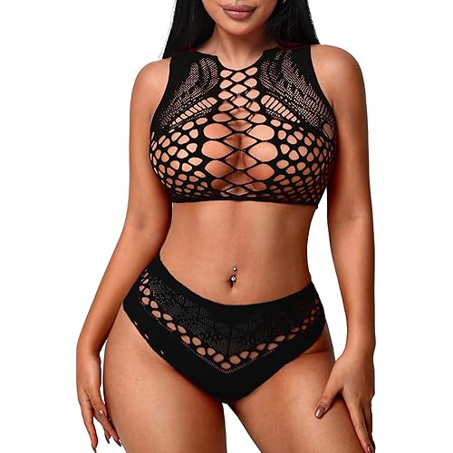 Avidlove Womens Fishnet Lingerie for Women Sexy Two Piece Lingerie Set Stripper Outfit