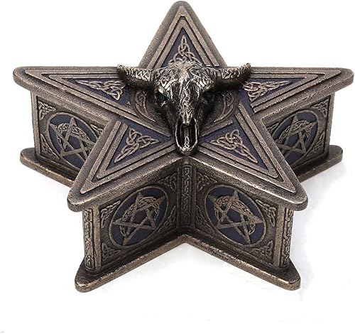 Veronese Design 2 3/4 "de alto de resina fundida en frío acabado bronce antiguo oculto vaca cráneo pentagrama baratija caja estatua contenedor