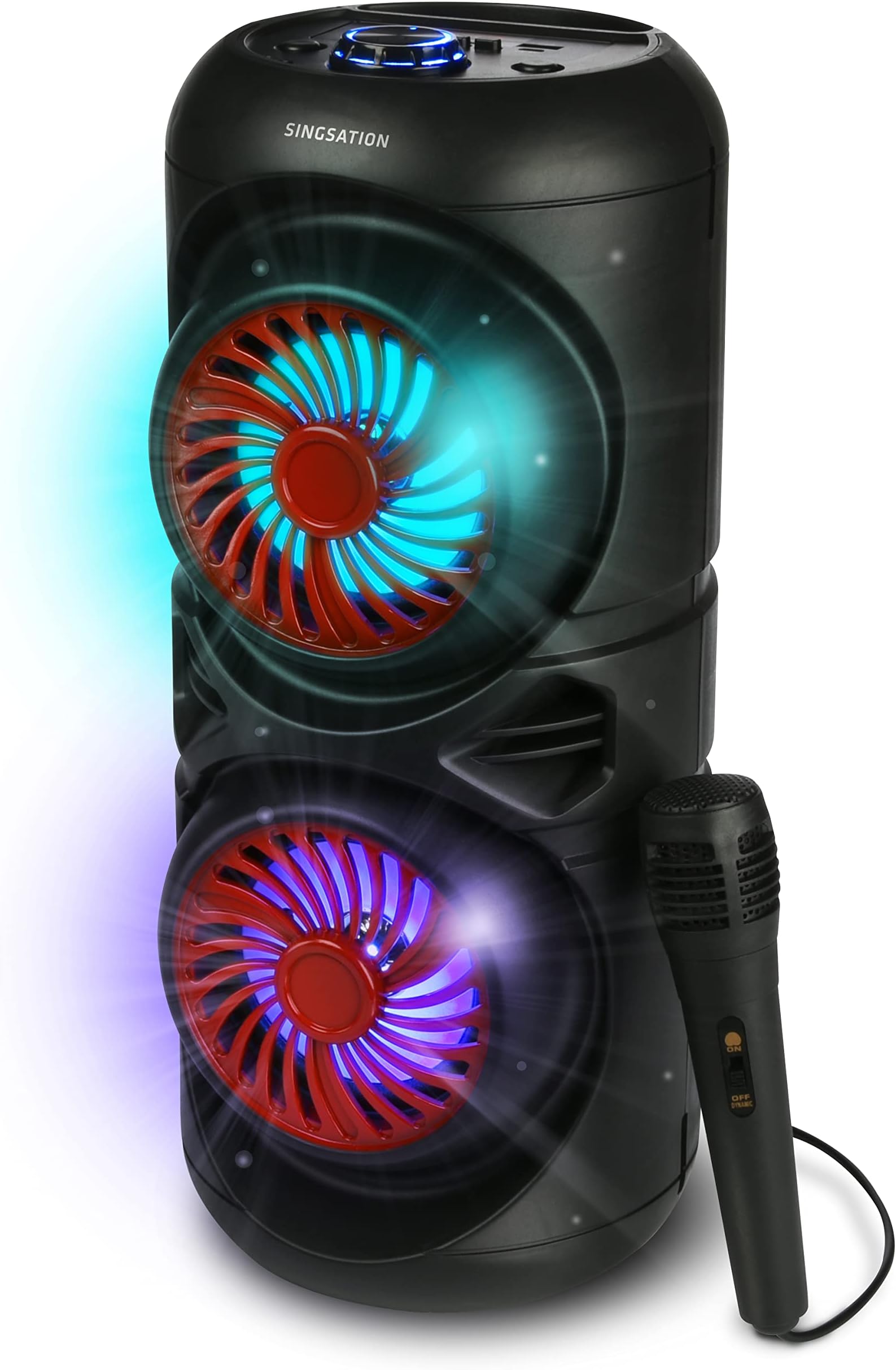 SingsationKaraoke Rechargeable Home System Package, 5.0 Bluetooth 2 4" Dynamic Driver Loudspeakers, Multi-Color LED Light Show, Adjustable Microphone, Karaoke System for Kids and Adults