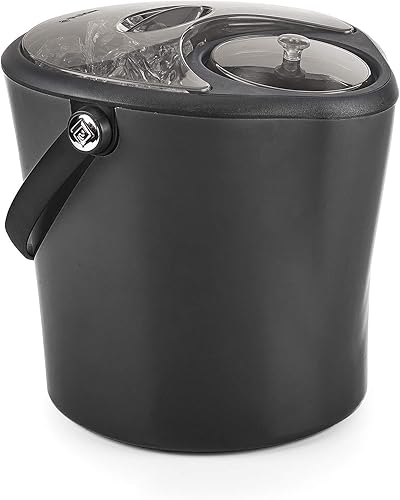 Polder Estación de enfriamiento para vino, champán, licores y más, área separada para hielo fresco, cubo de hielo, doble pared aislada, cuchara de