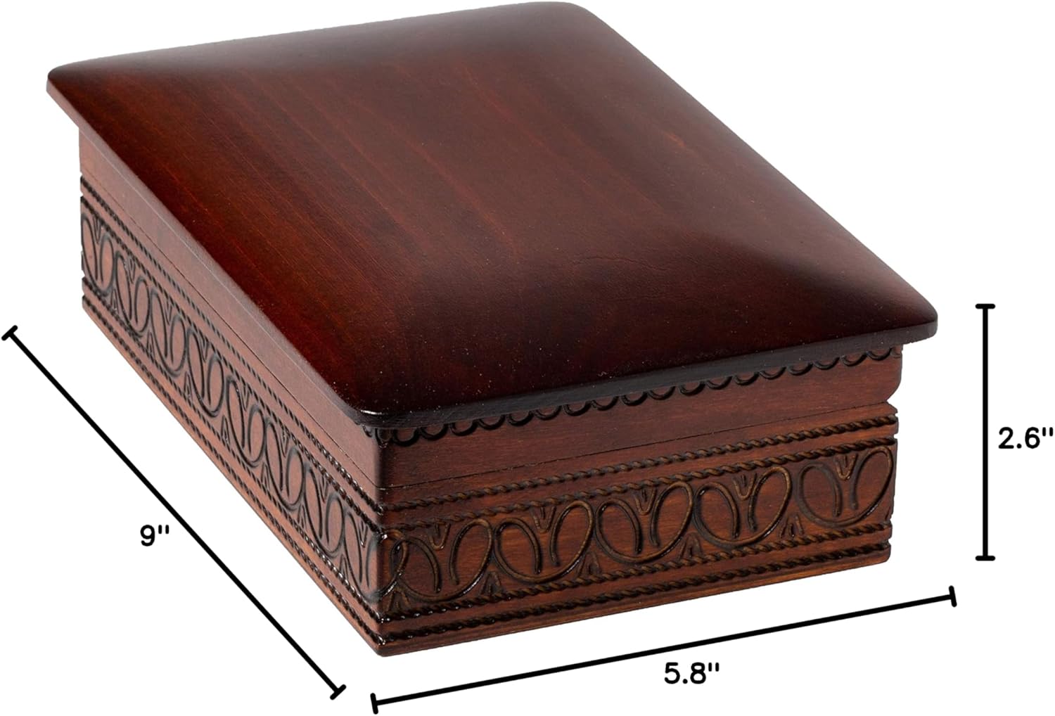 Artisan Owl Polish Handmade Large Elegant Slightly Rounded 9" Wooden Box for Keepsakes, Love Letters, Jewelry, and Specialty Items