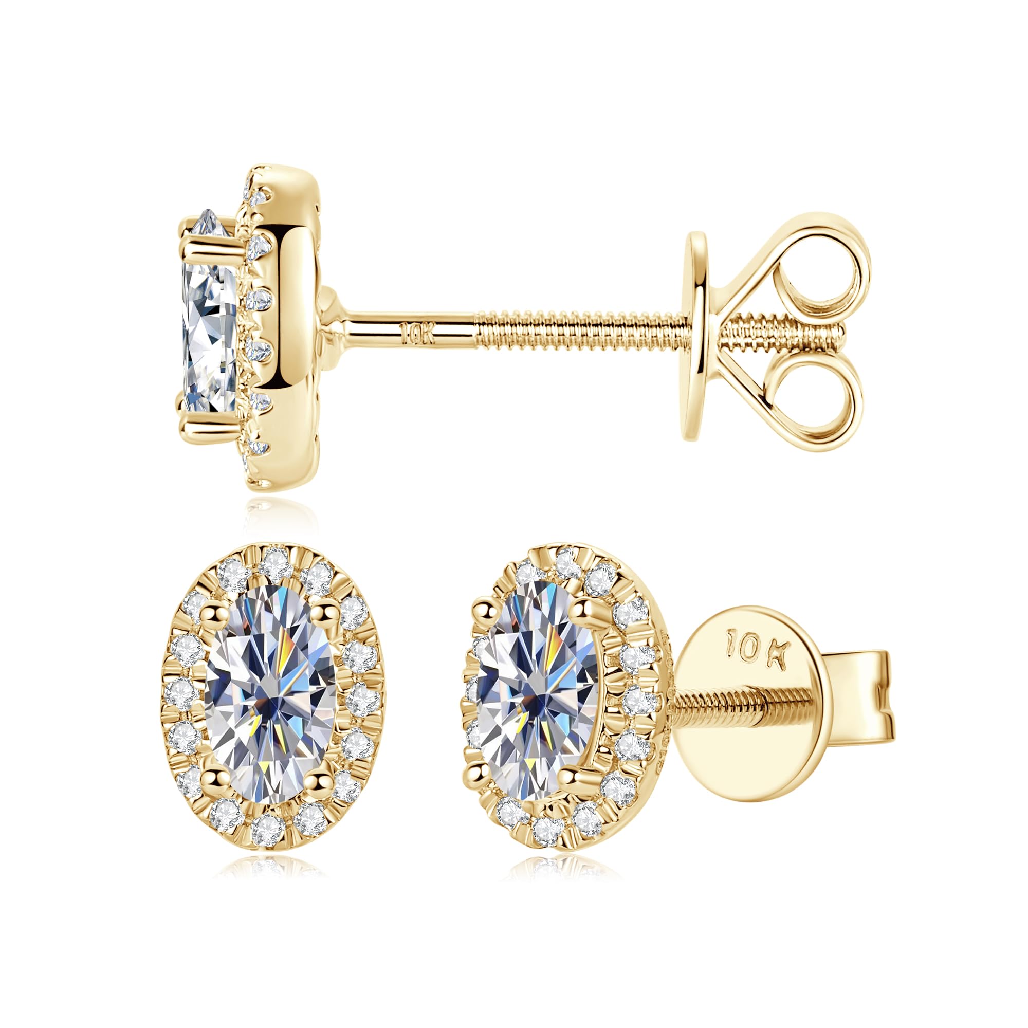 Raprgold 10K Solid Yellow Gold Halo Stud Earrings Moissanite Stud Earrings Round Oval Simulated Diamond Studs Earring for