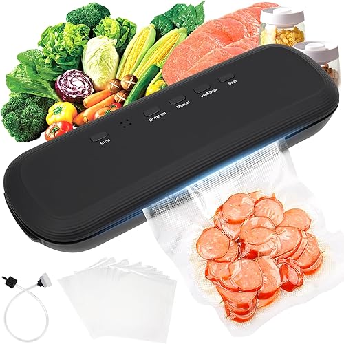 Máquina selladora al vacío, máquina selladora al vacío de alimentos con cortador integrado, diseño compacto con sistema de vacío externo con kit de