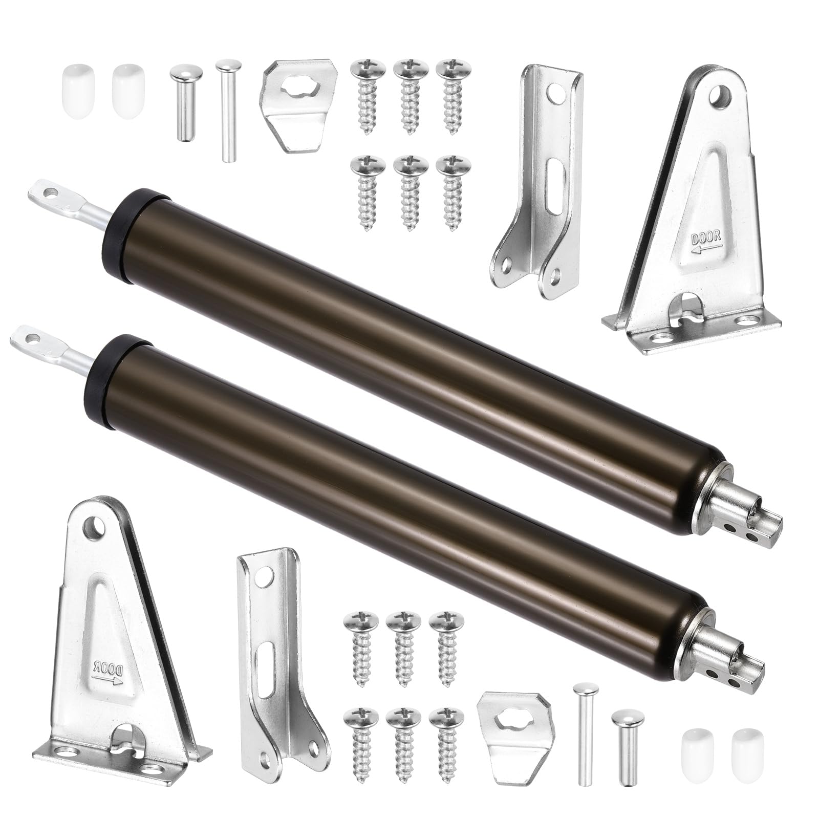 sourcing map 2Pcs Pneumatic Storm Door Closer, Metal Automatic Heavy Duty Fire Door Shock, Adjustable Window Closer Safety Closure with Hold Open Feature for Screen, Security Doors, Brown