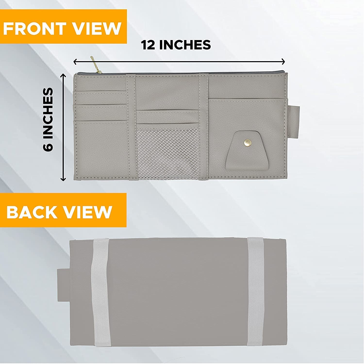 FIZLOZ PU Leather Multi-Function Car Space Sun Visor Organizer Hanging Phone Storage Pouch Holde (Grey) 2